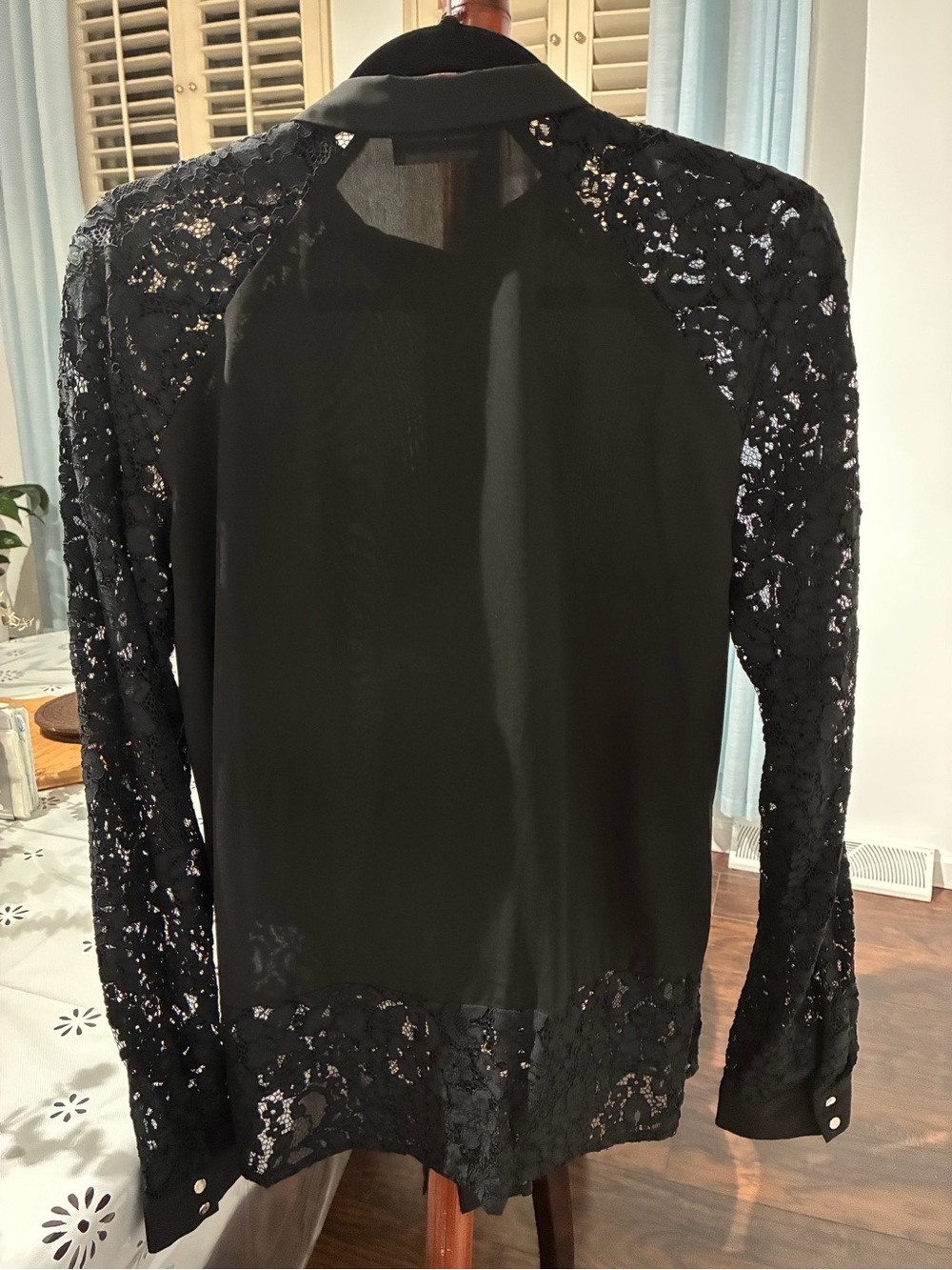 Calvin Klein Black Lace-Trim Collared Blouse